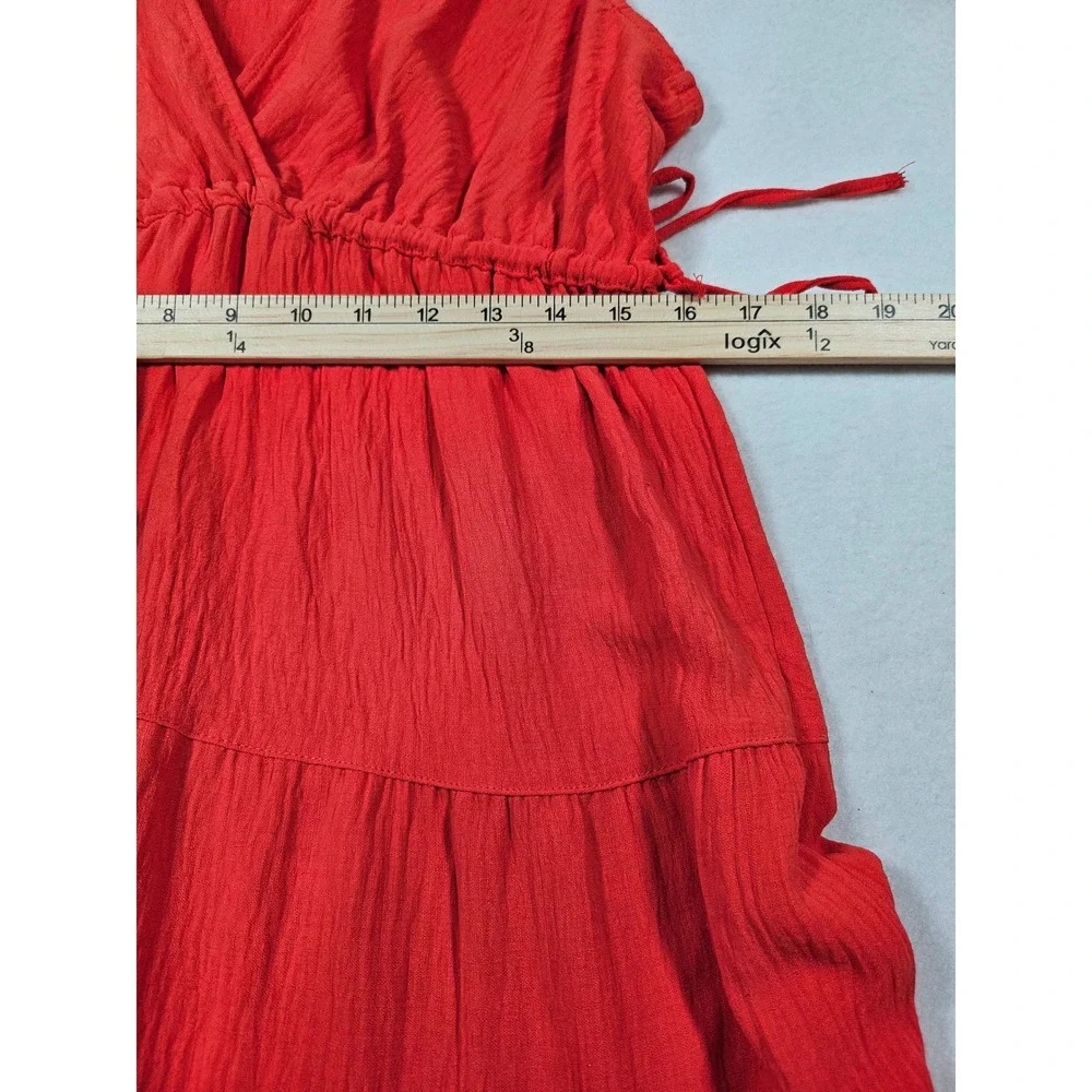 Max‎ Studio Coral Textured Tiered Sleeveless V-Neck Maxi Dress Lg Boho Summer